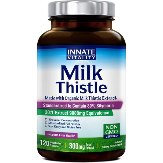 Innate Vitality Organic Milk Thistle Supplement For Liver Health, Detox & Cleansing,120 Capsules - Suppviv