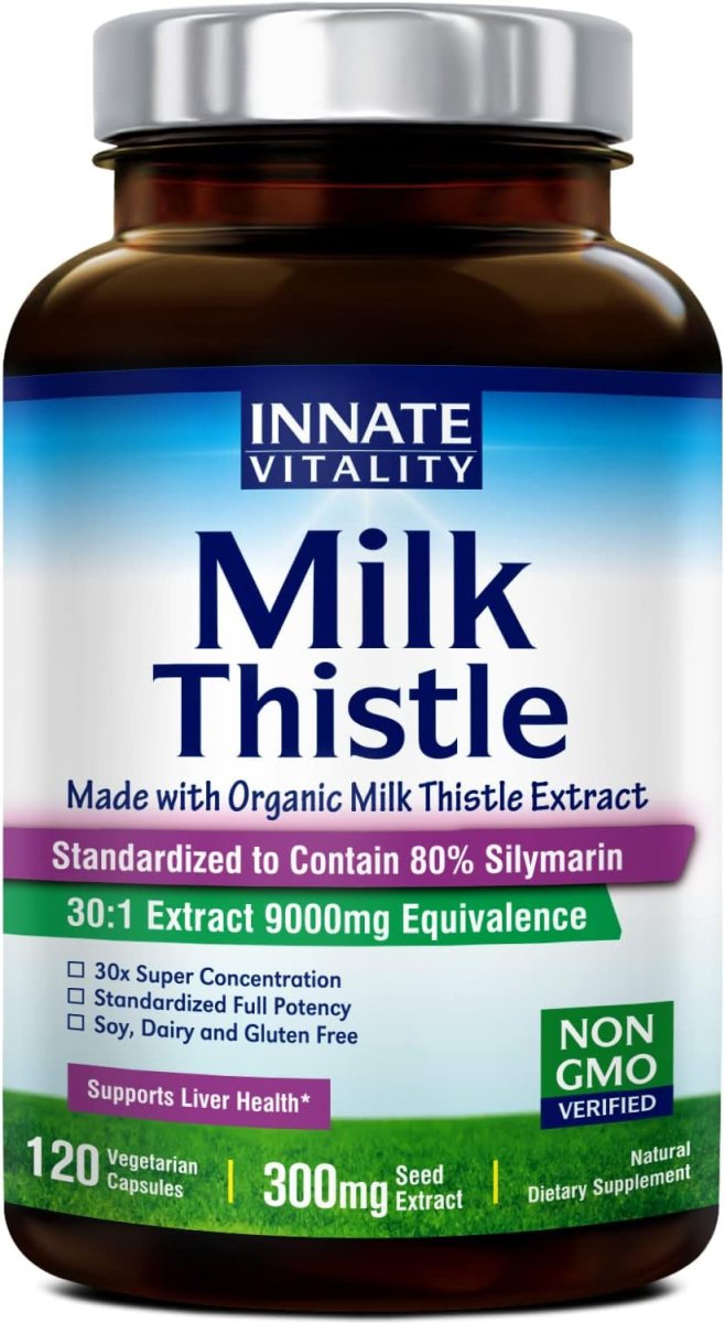 Innate Vitality Organic Milk Thistle Supplement For Liver Health, Detox & Cleansing,120 Capsules - Suppviv