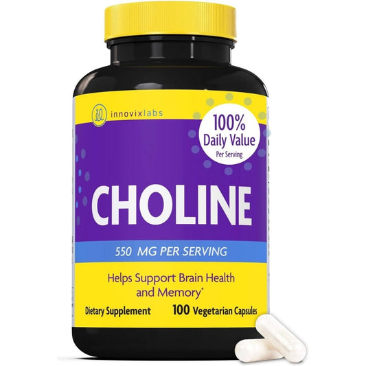 Innovixlabs Choline Supplement 550Mg Pure Choline Bitartrate for Brain Health, Focus, Memory, Cognitive Development, Fatty Liver and Mood Support, 100 Capsules - Suppviv