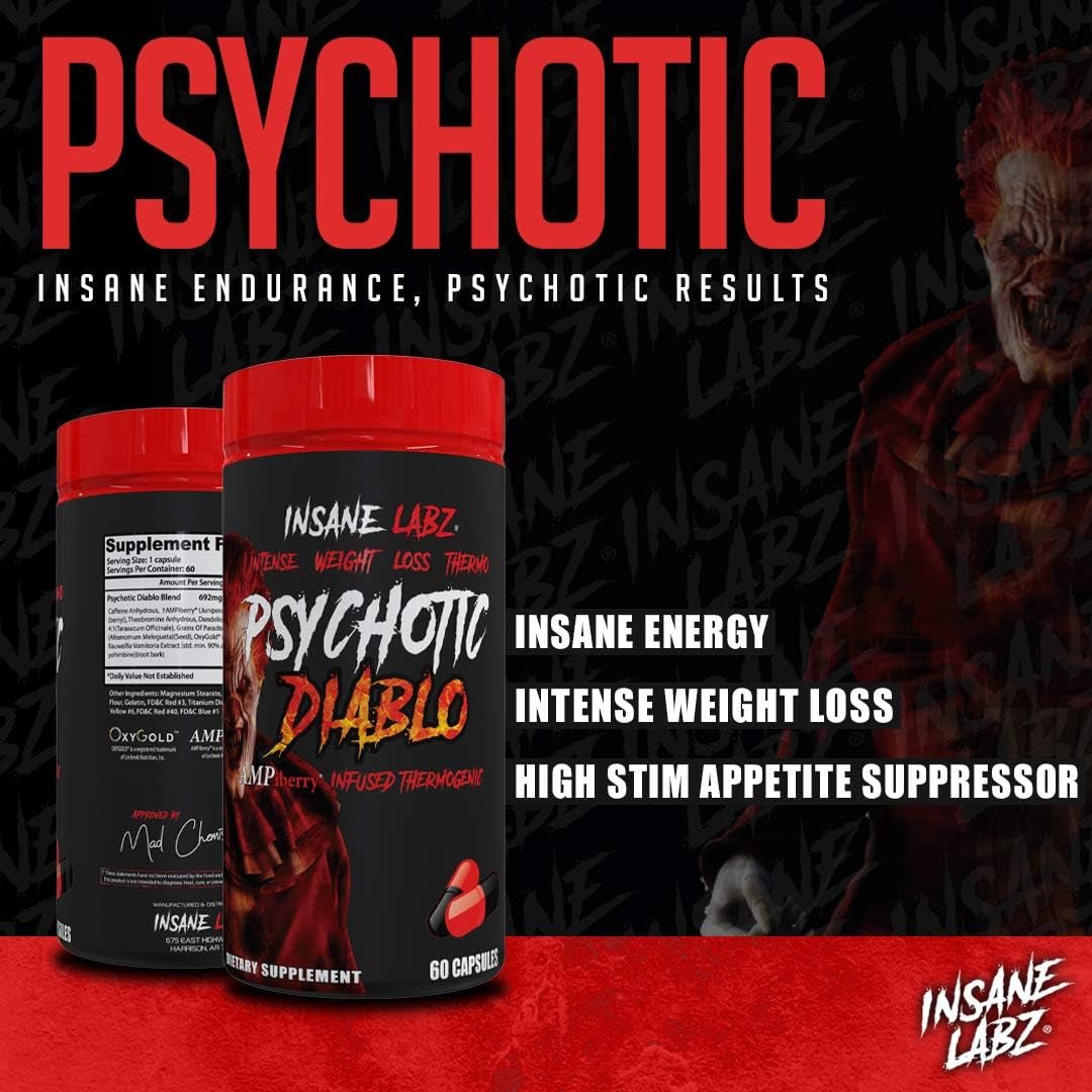 Insane Labz Psychotic Diablo Thermogenic Fat Burner for Men & Women 60 Servings - Suppviv