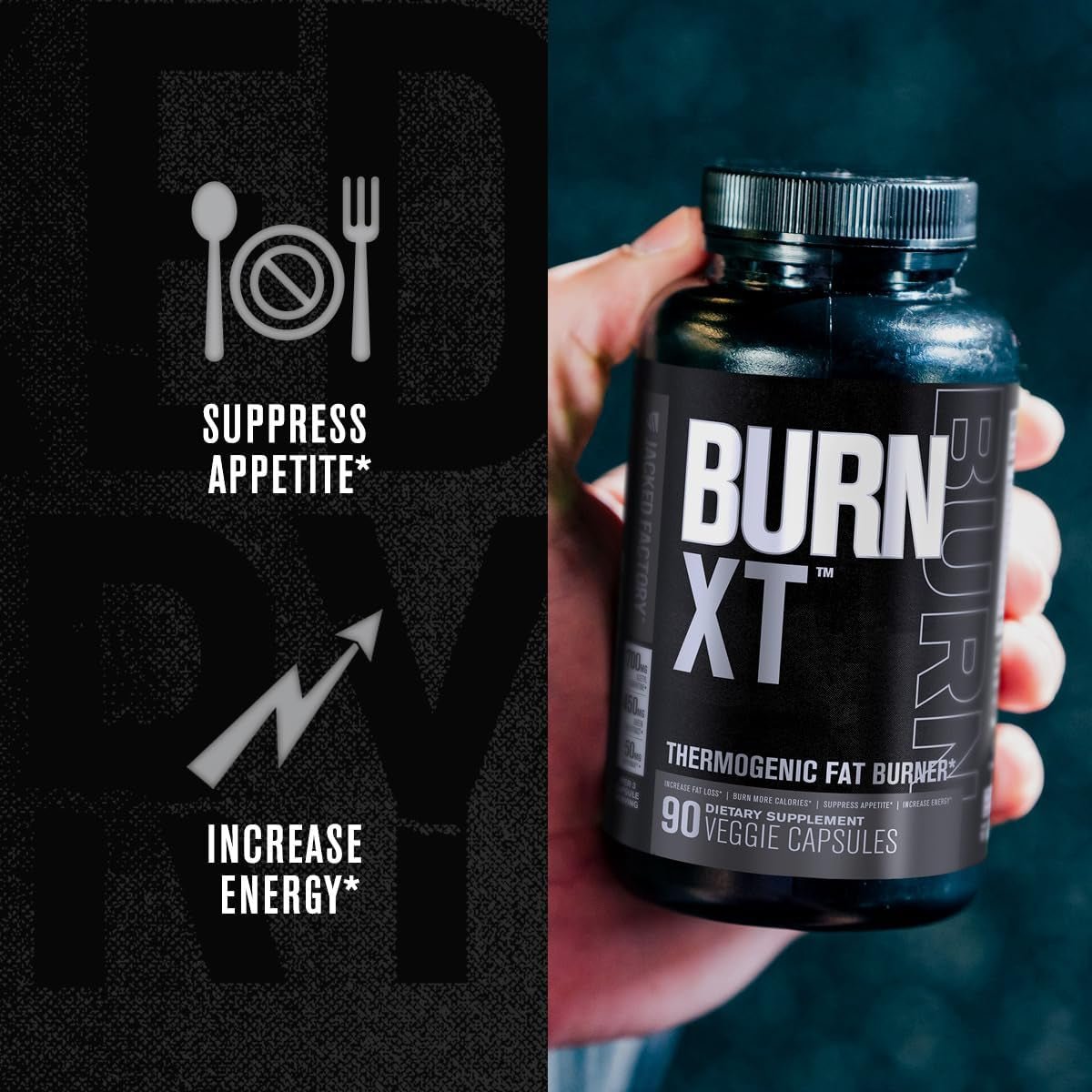 Jacked Factory Burn XT Black Thermogenic Fat Burner - 90 Veg Diet Pills - Suppviv