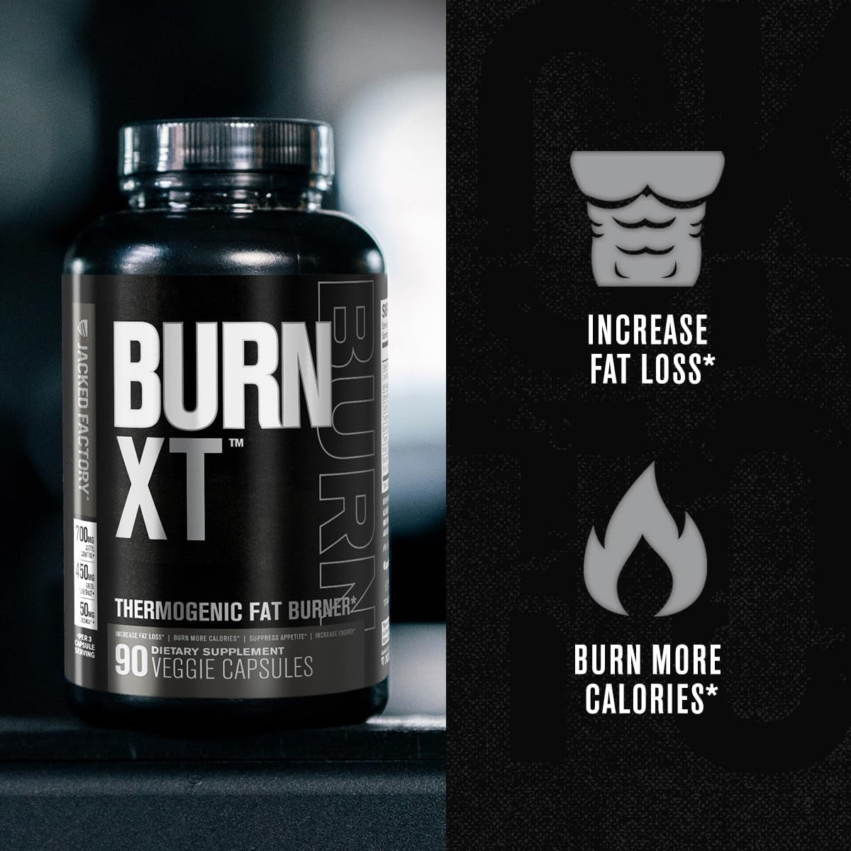 Jacked Factory Burn XT Black Thermogenic Fat Burner - 90 Veg Diet Pills - Suppviv