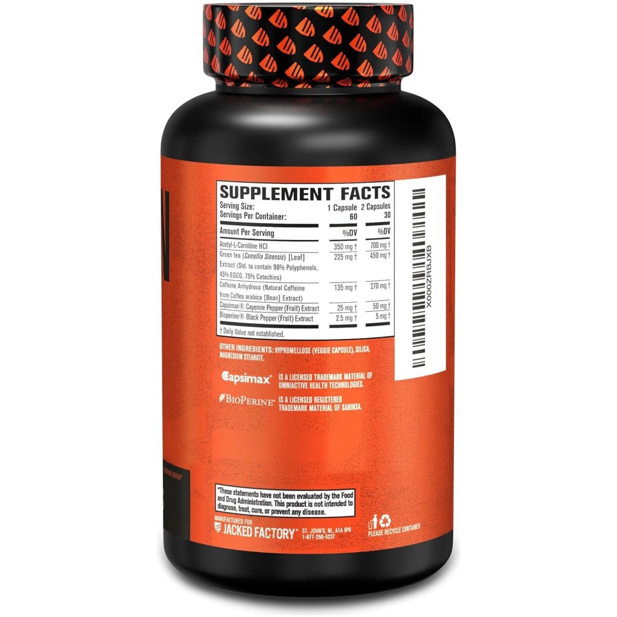 Jacked Factory Burn - Xt Clinically Studied Fat Burner & Weight Loss Supplement - 60 Natural Diet Pills - Suppviv