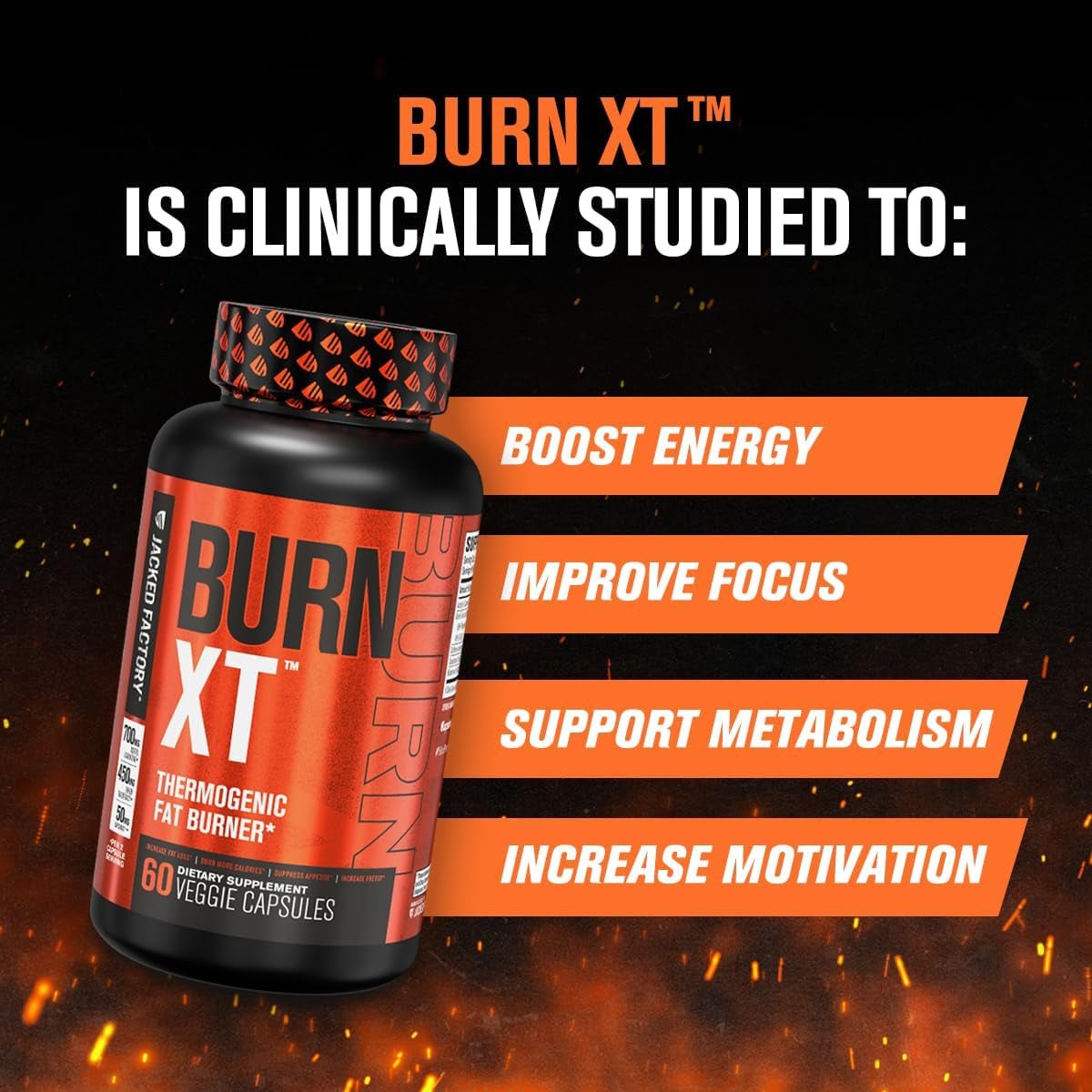 Jacked Factory Burn - Xt for Men & Women - Improve Focus & Increase Energy - 30 Natural Veggie Pills - Suppviv