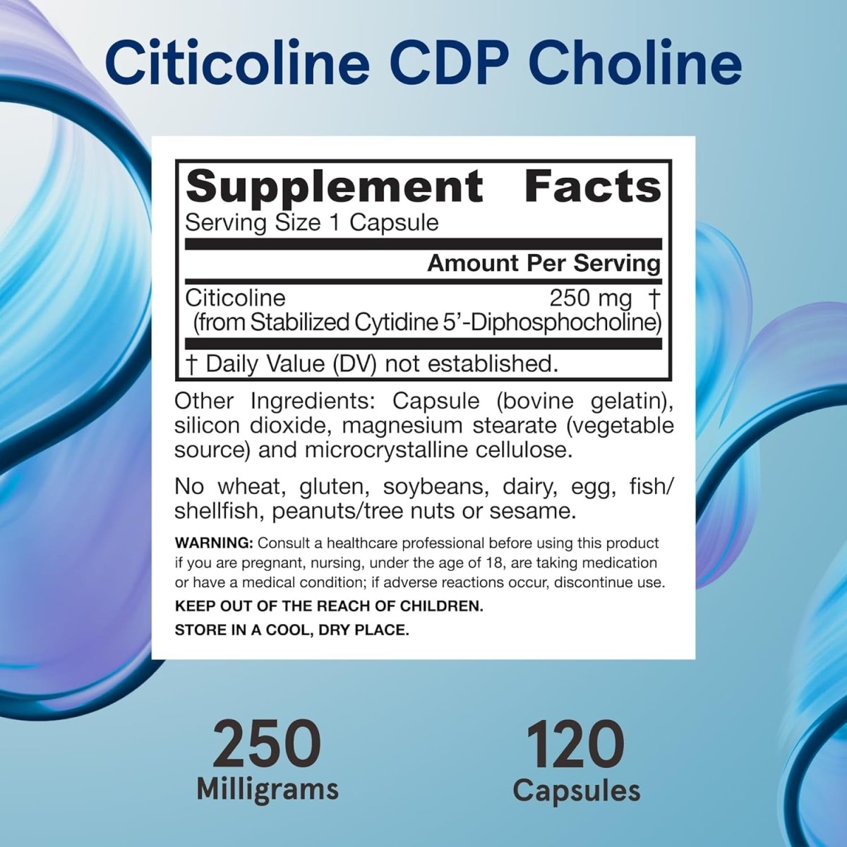 Jarrow Formulas Citicoline CDP Choline 250 MG, CDP Choline Supplement Supports Brain Health 120 Capsules - Suppviv