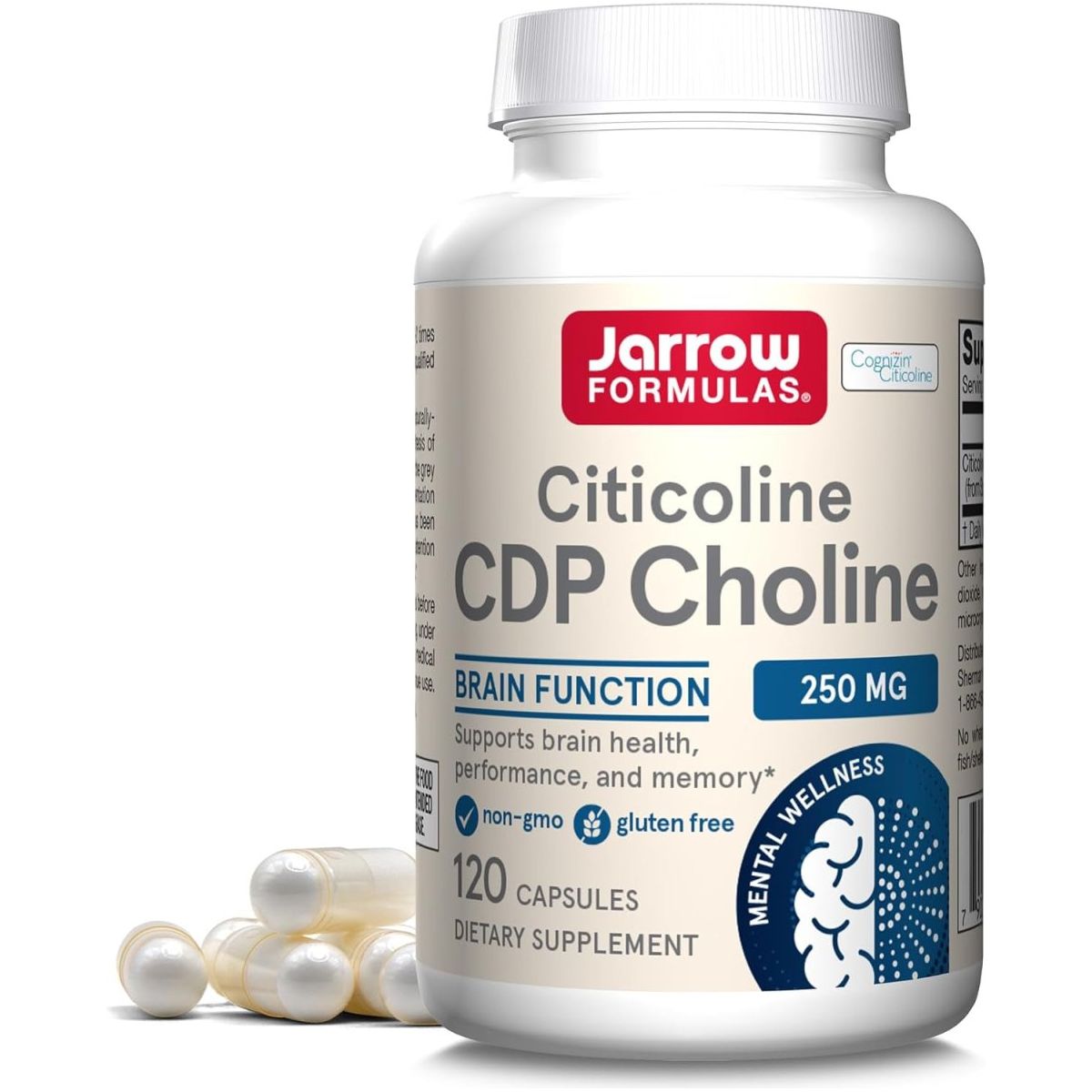 Jarrow Formulas Citicoline CDP Choline 250 MG, CDP Choline Supplement Supports Brain Health 120 Capsules - Suppviv