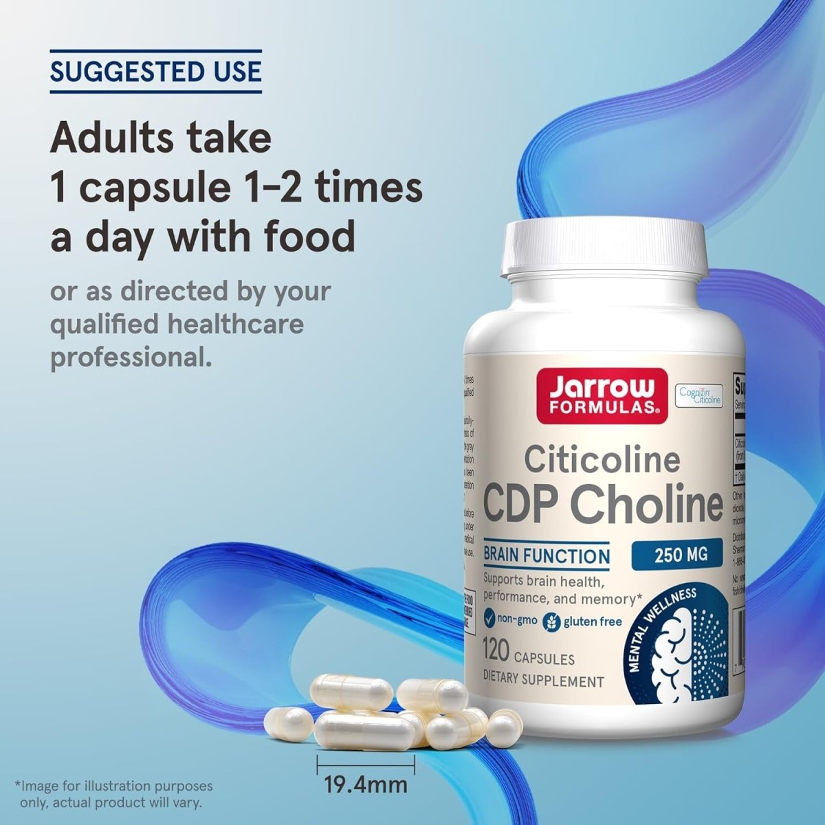 Jarrow Formulas Citicoline CDP Choline 250 MG, CDP Choline Supplement Supports Brain Health 120 Capsules - Suppviv