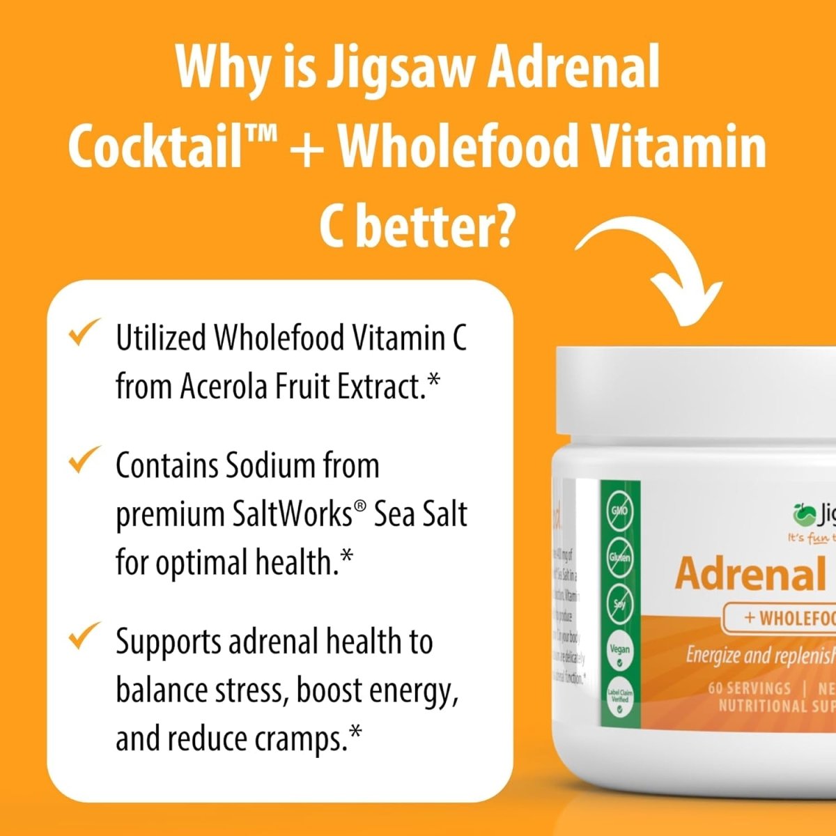 Jigsaw Adrenal Cocktail™ + Wholefood Vitamin C | 60 Servings - Suppviv