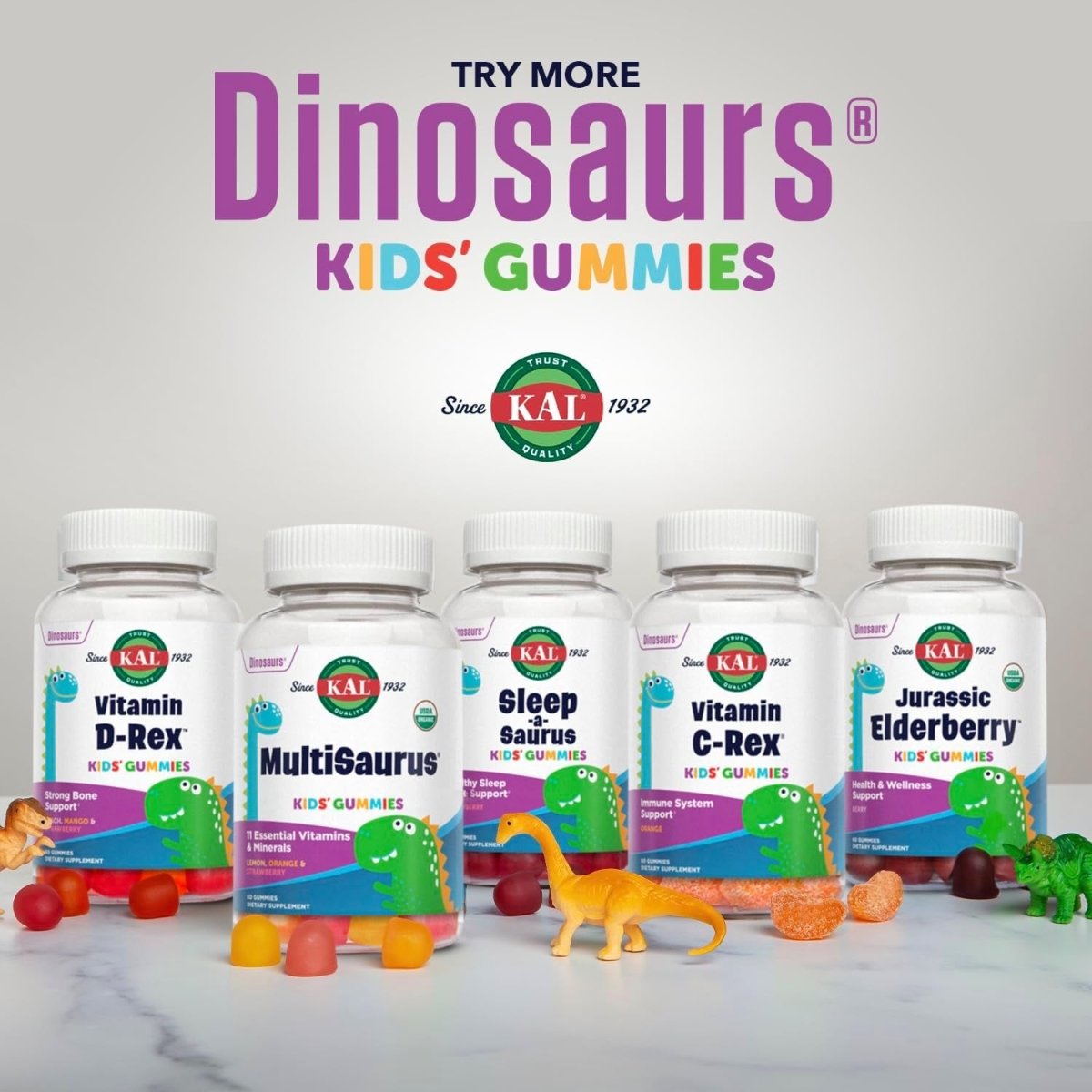 KAL Sleep - A - Saurus Melatonin Gummies for Kids 60 Gummies - Suppviv