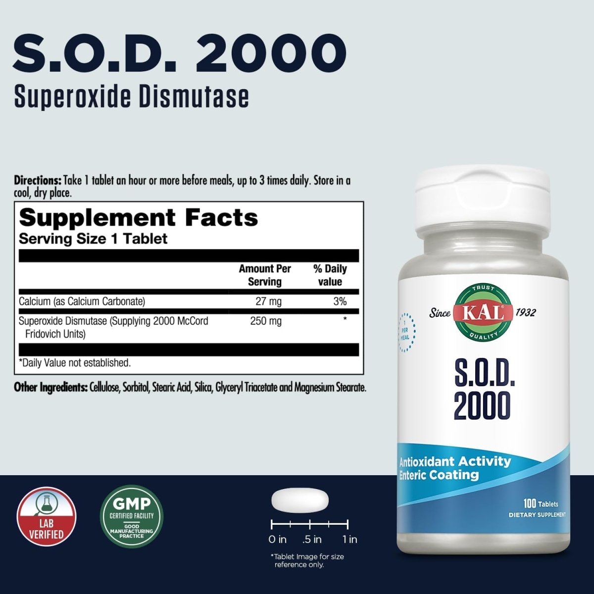 KAL S.O.D. 2000 Antioxidant - Beef Liver Source 100 Tablets - Suppviv