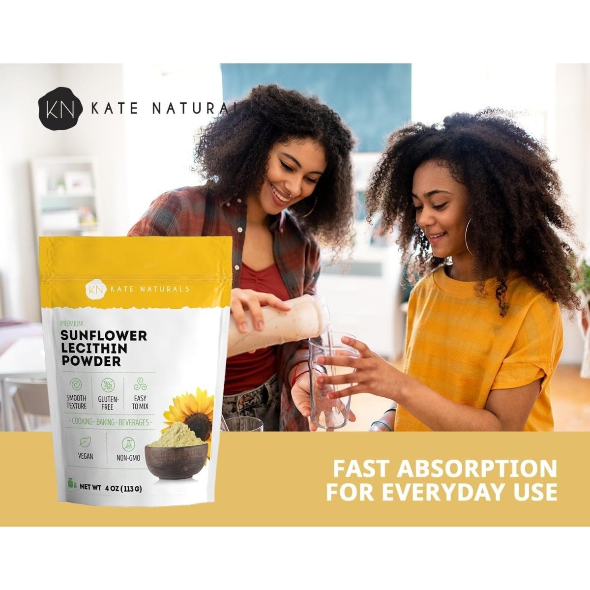 Kate Naturals Sunflower Lecithin Powder for Baking Bread, Gummies, Cooking (4Oz) 100% Natural - Suppviv