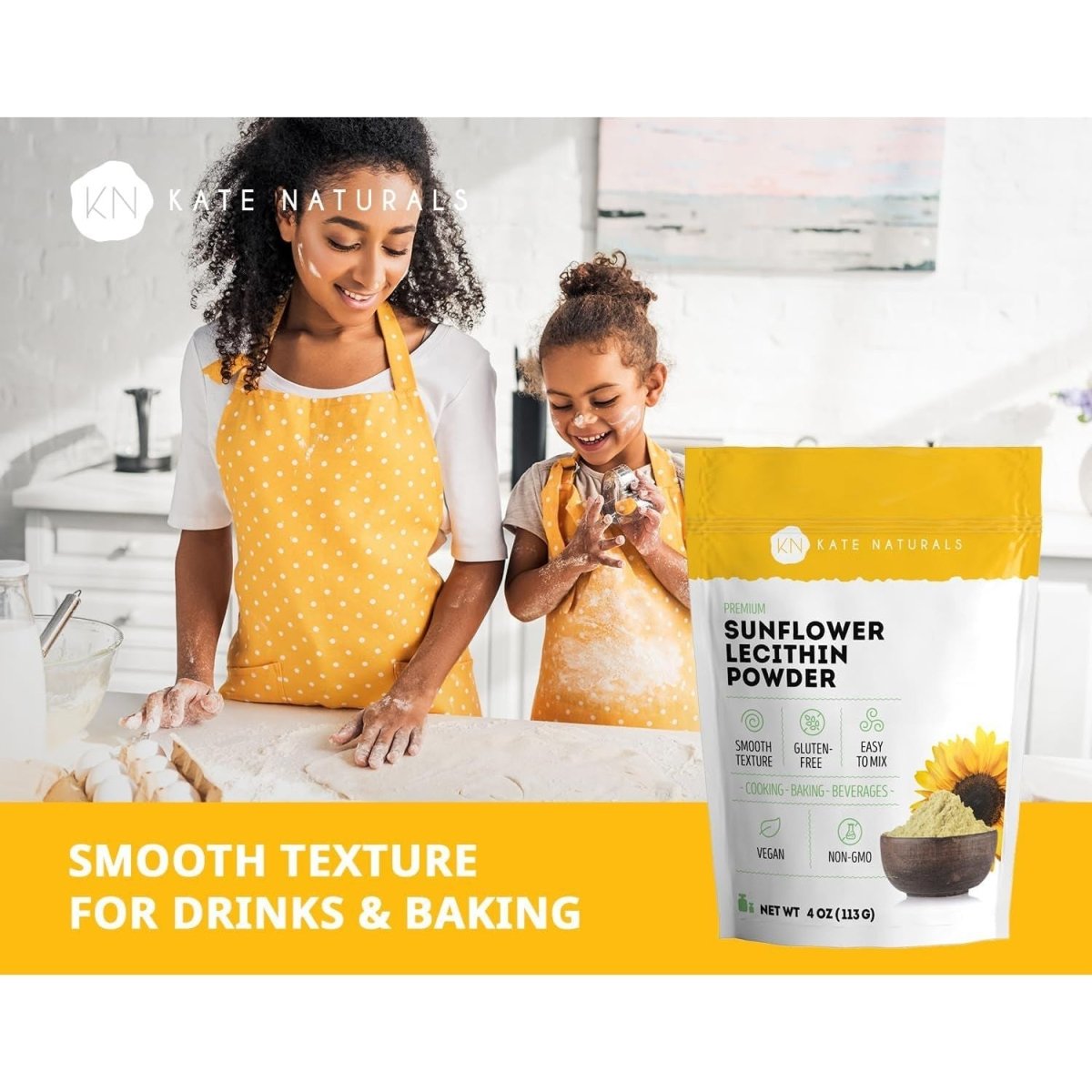 Kate Naturals Sunflower Lecithin Powder for Baking Bread, Gummies, Cooking (4Oz) 100% Natural - Suppviv