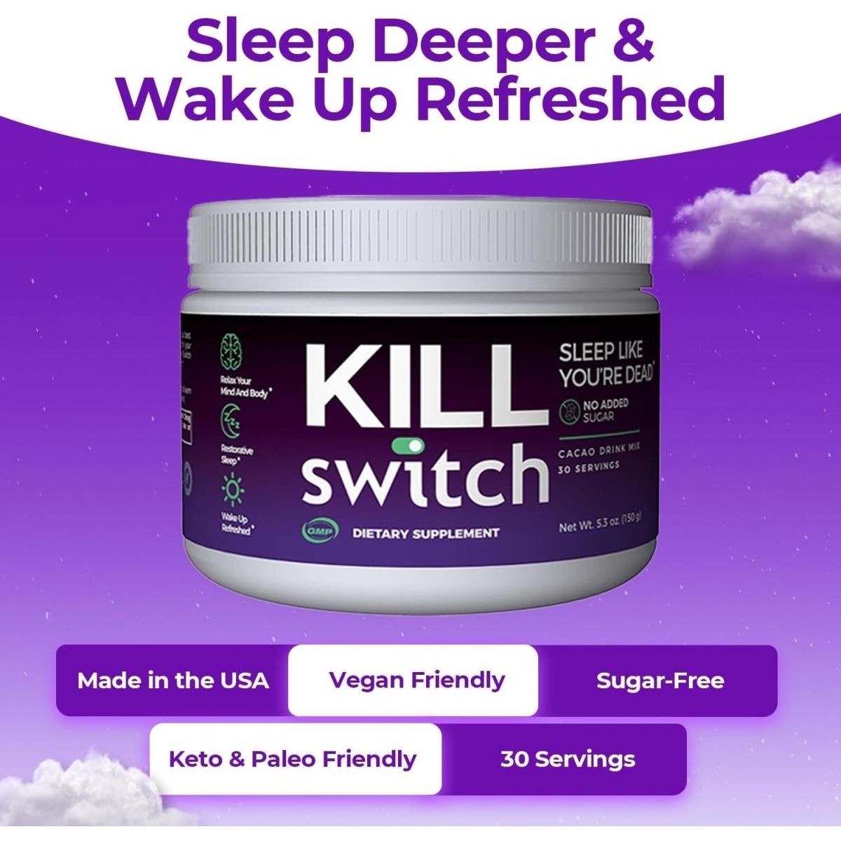 Killswitch Nootropics Brain & Sleep Support Supplement 30 Servings - Suppviv