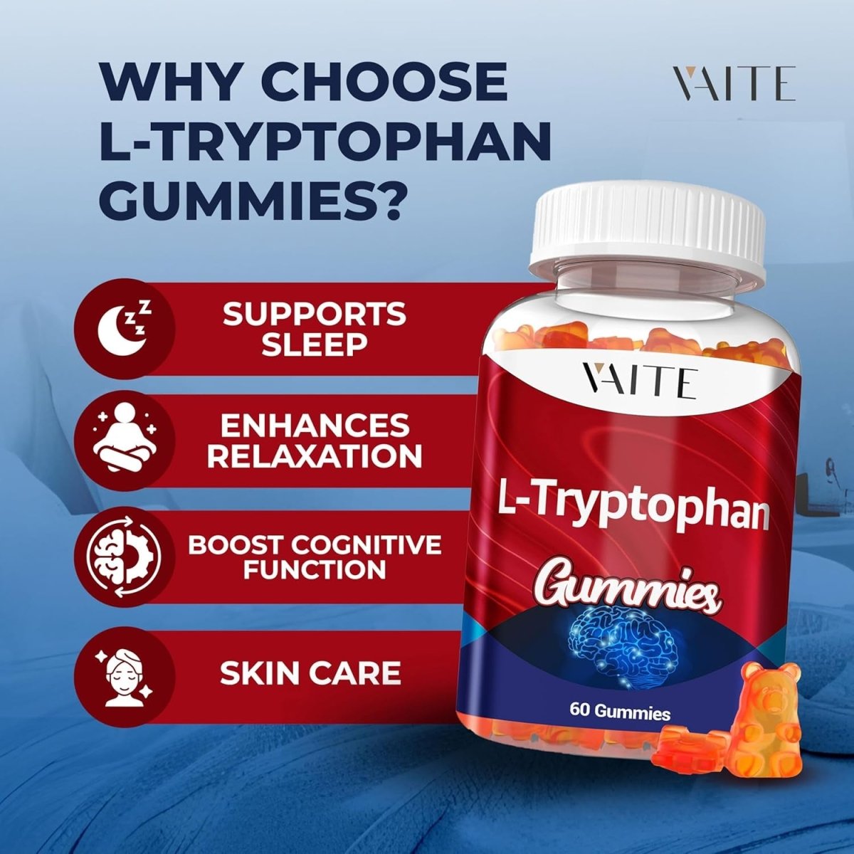 L Tryptophan 1000Mg Gummies – Chewable Supplement 60 Vegan Gummy - Suppviv