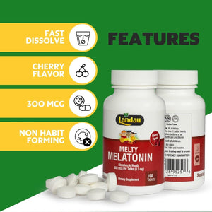 Landau 0.3Mg - 300 Mcg Melty Melatonin for Kids & Adults 250 Tablets - Suppviv