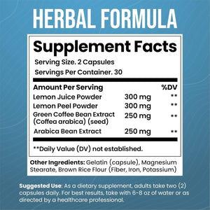 Lemon and Coffee Fat Burner - for Men and Women - 60 Capsules - Suppviv