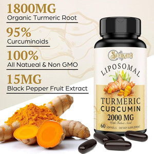 Liposomal Turmeric Curcumin Supplement 2000Mg, ) 60 Softgels - Suppviv
