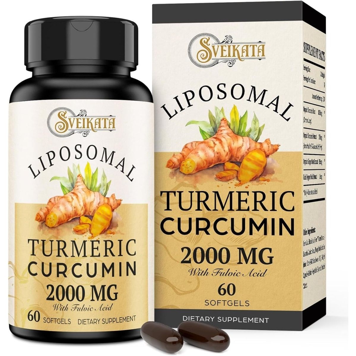 Liposomal Turmeric Curcumin Supplement 2000Mg, ) 60 Softgels - Suppviv