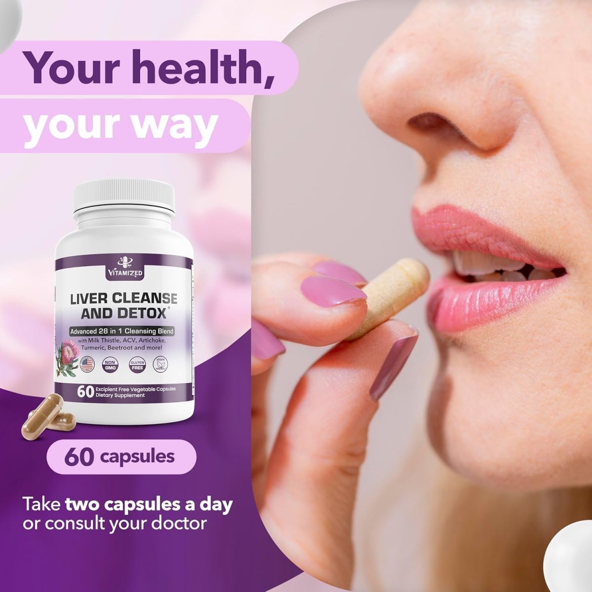 Liver Cleanse Detox & Repair Fatty Liver Supplements 28 - In - 1 60 Pills - Suppviv