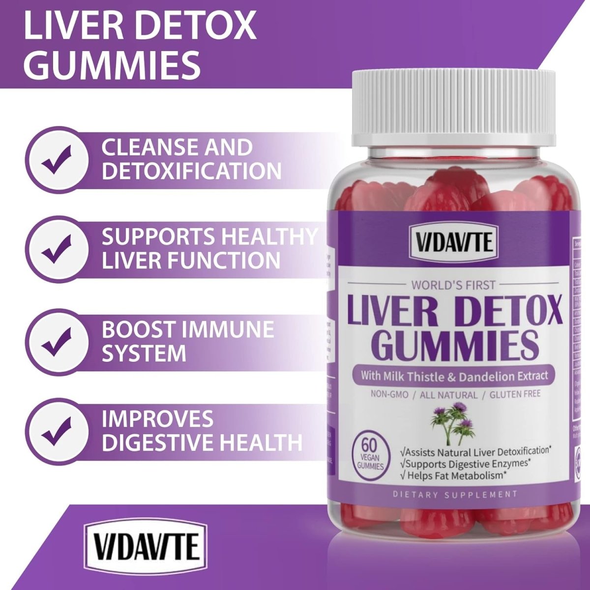 Liver Cleanse Detox & Repair Gummies 1500Mg Milk Thistle 1 PACK - Suppviv