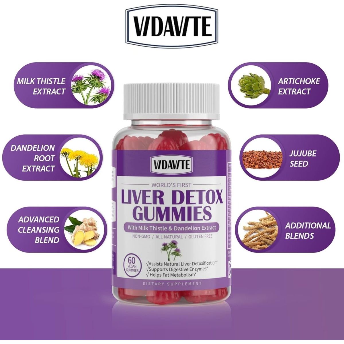 Liver Cleanse Detox & Repair Gummies 1500Mg Milk Thistle 1 PACK - Suppviv