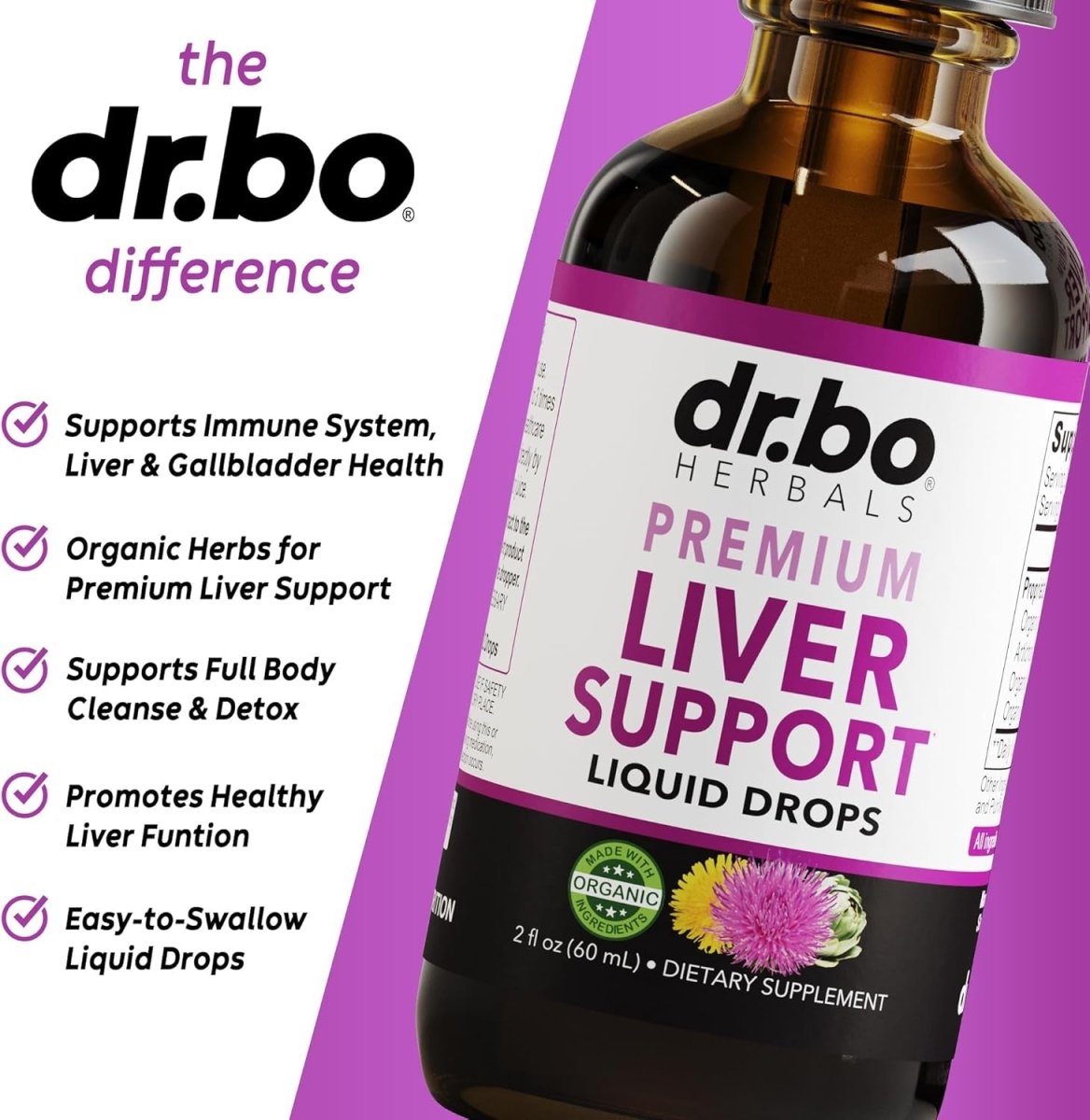 Liver Cleanse Detox & Repair Organic - Natural Liver Support Supplement Liquid Drops 2Oz - Suppviv