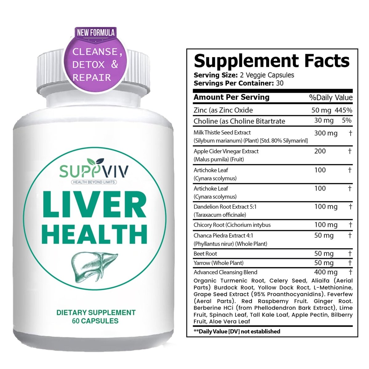 Liver Health Formula |Liver Cleanse Detox & Liver Support with Milk Thistle Extract , 30 Days Supply - Suppviv