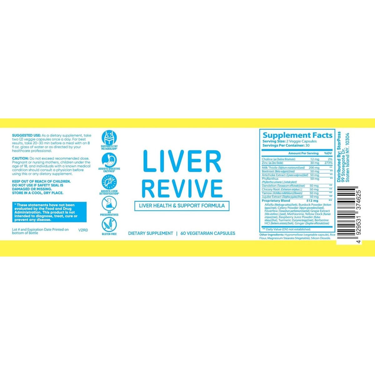 Liver Revive Natural Detox, Cleanse & Support Formula 60 Capsules - Suppviv