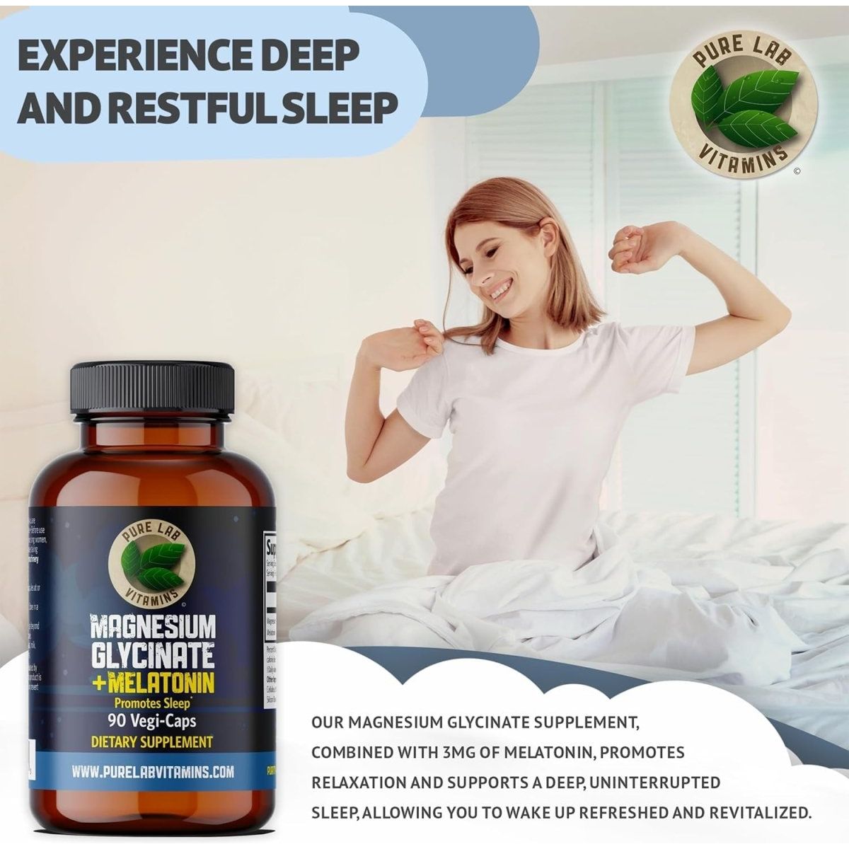 Magnesium Glycinate with Melatonin 3 Mg - 90 Capsules by Pure Lab Vitamins - Suppviv