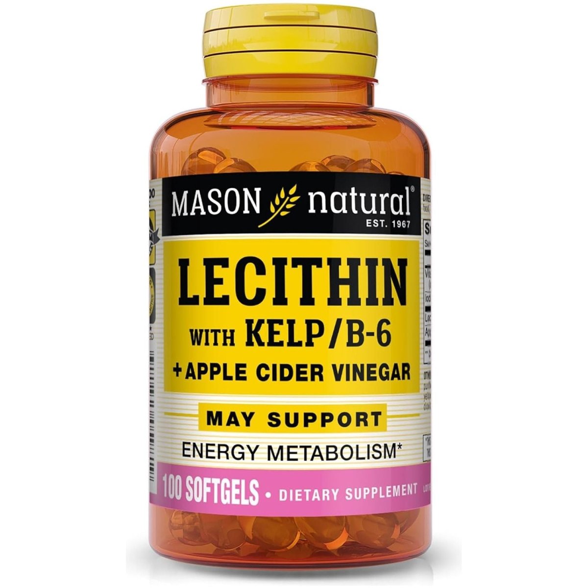 MASON NATURAL Lecithin with Kelp/Vitamin B6 plus Apple Cider Vinegar - Dual Action Formula 100 Softgels - Suppviv