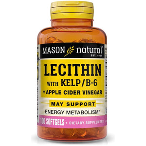 MASON NATURAL Lecithin with Kelp/Vitamin B6 plus Apple Cider Vinegar - Dual Action Formula 100 Softgels - Suppviv