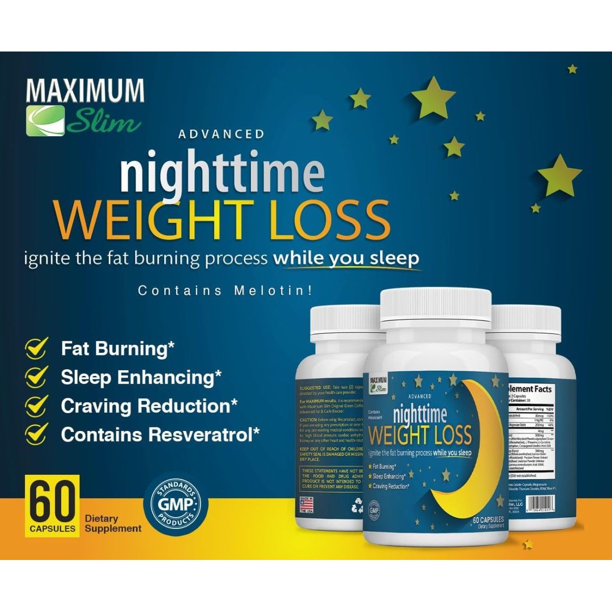 Maximum Slim Advanced Nighttime (Fat Burning) Weight Loss Support 60 Count - Suppviv
