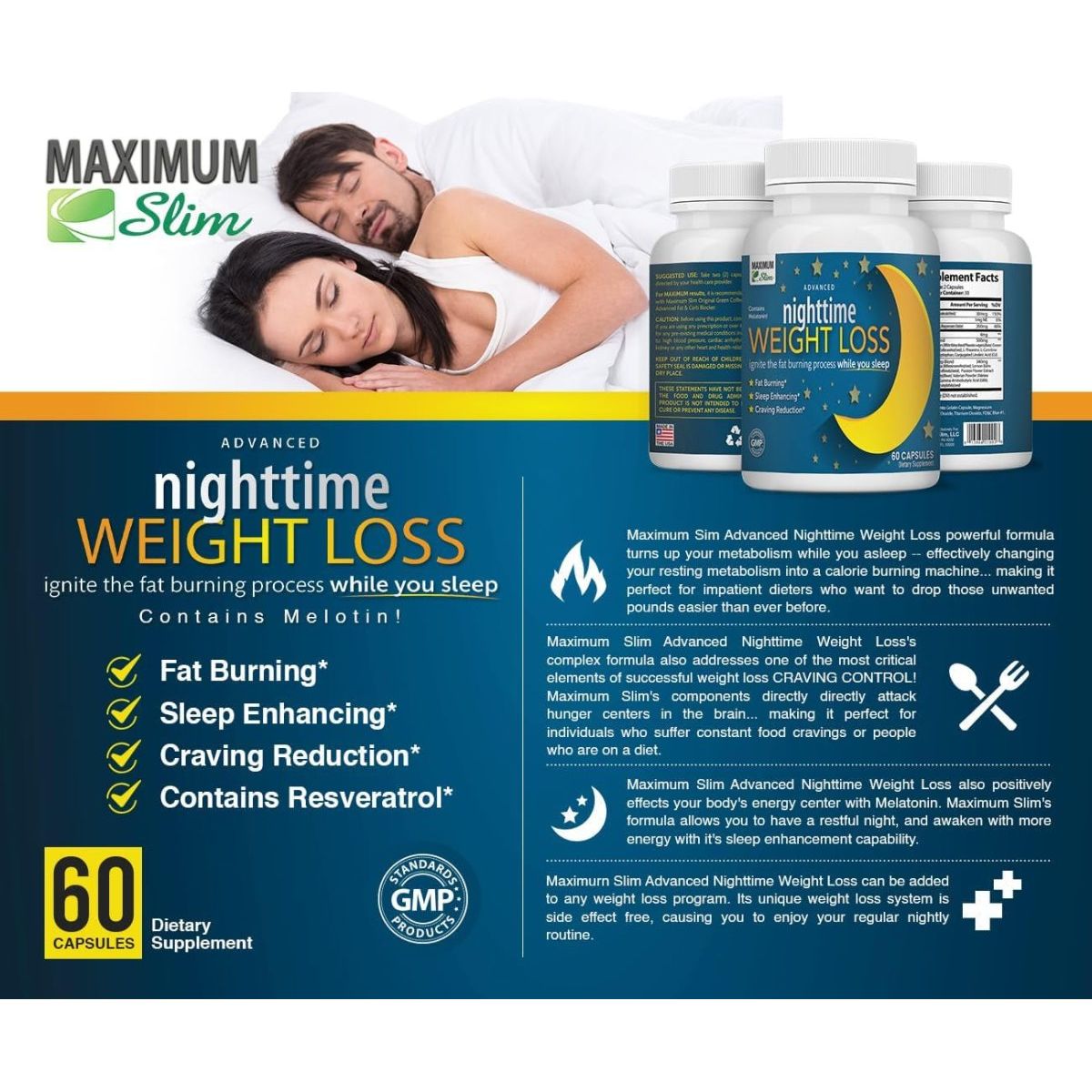 Maximum Slim Advanced Nighttime (Fat Burning) Weight Loss Support 60 Count - Suppviv