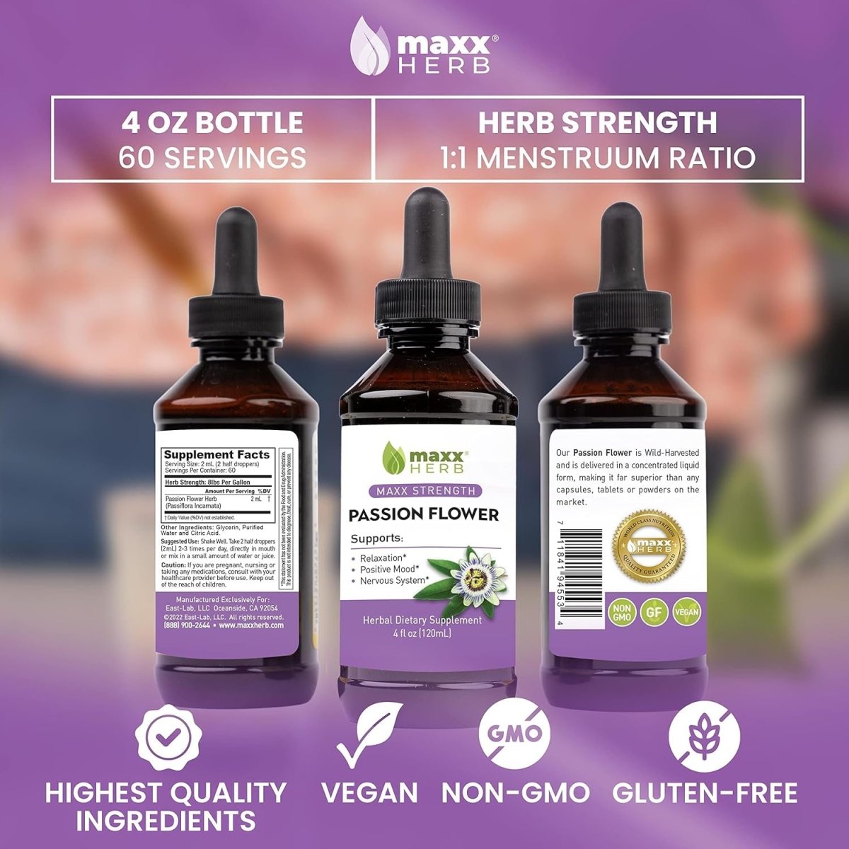 Maxx Herb Passion Flower Extract - 4 Oz Bottle (60 Servings) - Suppviv