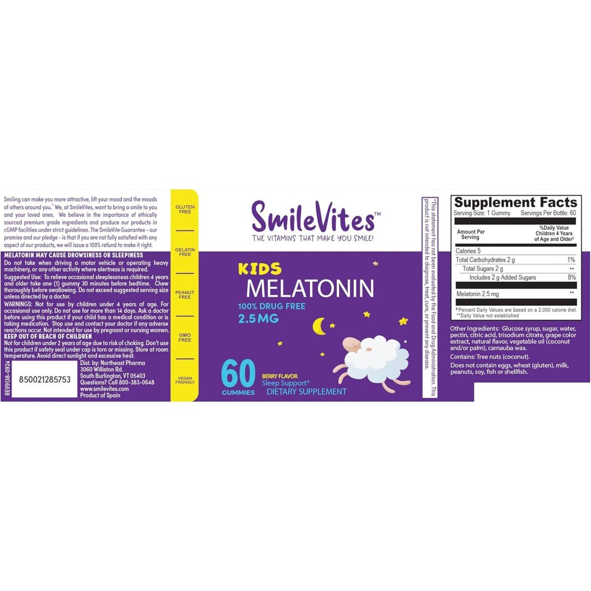 Melatonin Gummies 2.5Mg - Gummy Sleep Aid | Berry Flavor | 60 Count - Suppviv
