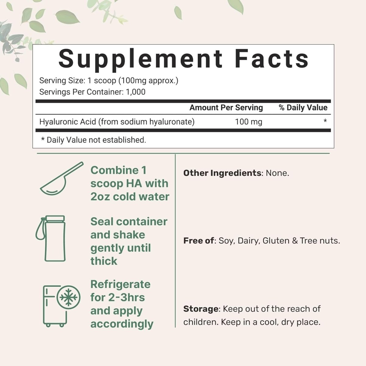 Micro Ingredients Hyaluronic Acid Serum Powder, 100 Grams |Skin Hydration and Moisture Support Supplements | - Suppviv