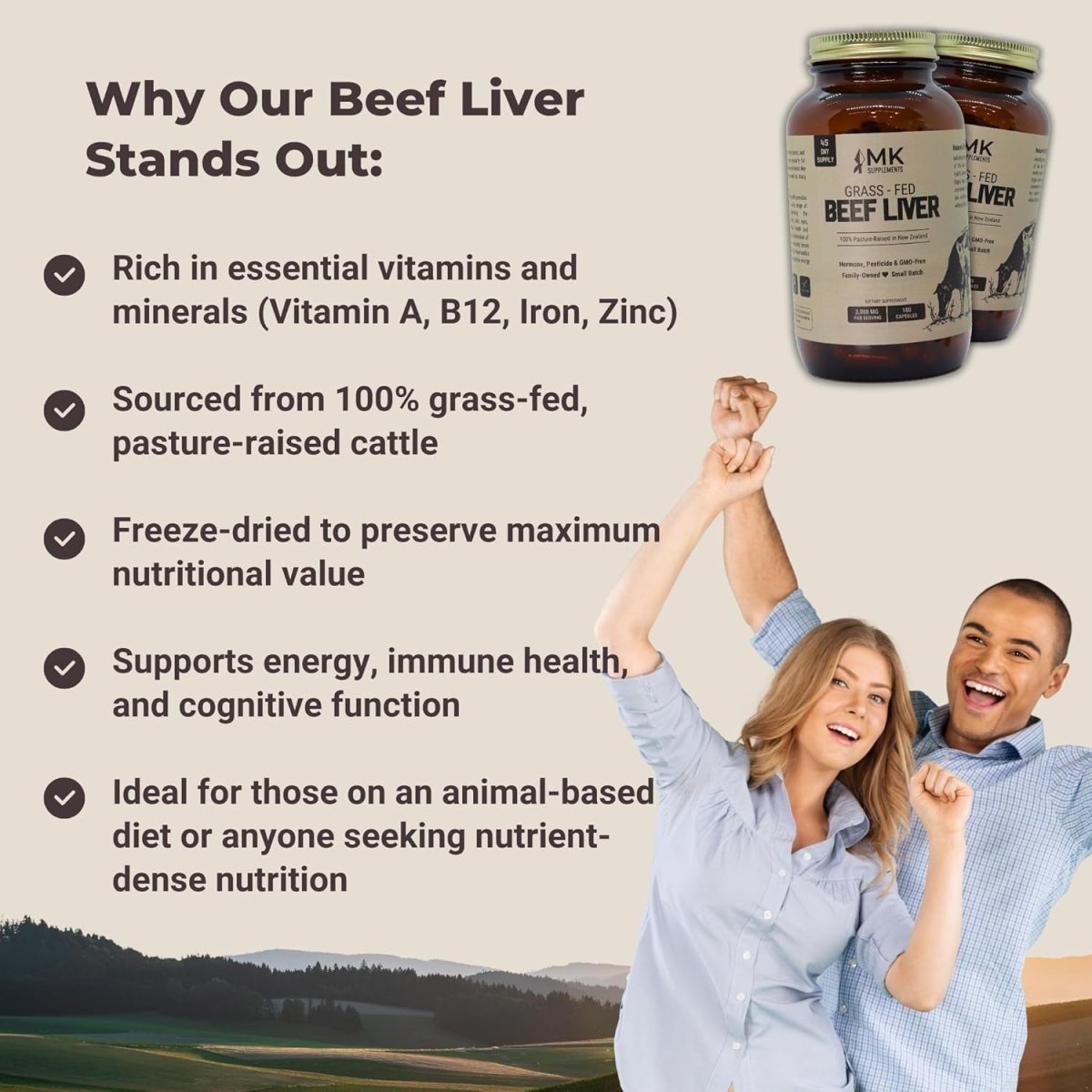 MK Supplements – Grass Fed Beef Liver 3000 Mg 180 Liver Capsules - Suppviv