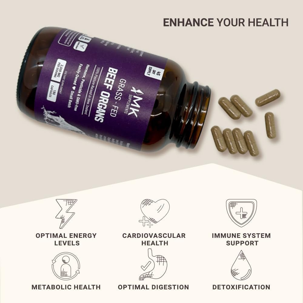 MK Supplements Grass - Fed Beef Organs – Liver, Heart, Kidney, Spleen, Pancreas (45 Servings) - Suppviv
