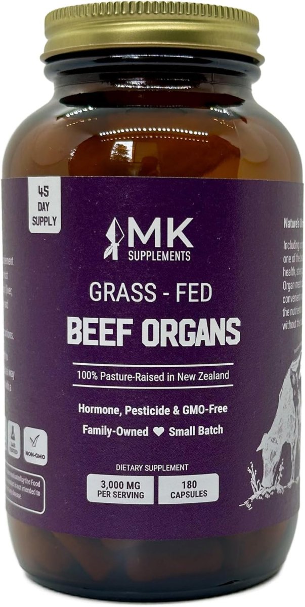 MK Supplements Grass - Fed Beef Organs – Liver, Heart, Kidney, Spleen, Pancreas (45 Servings) - Suppviv