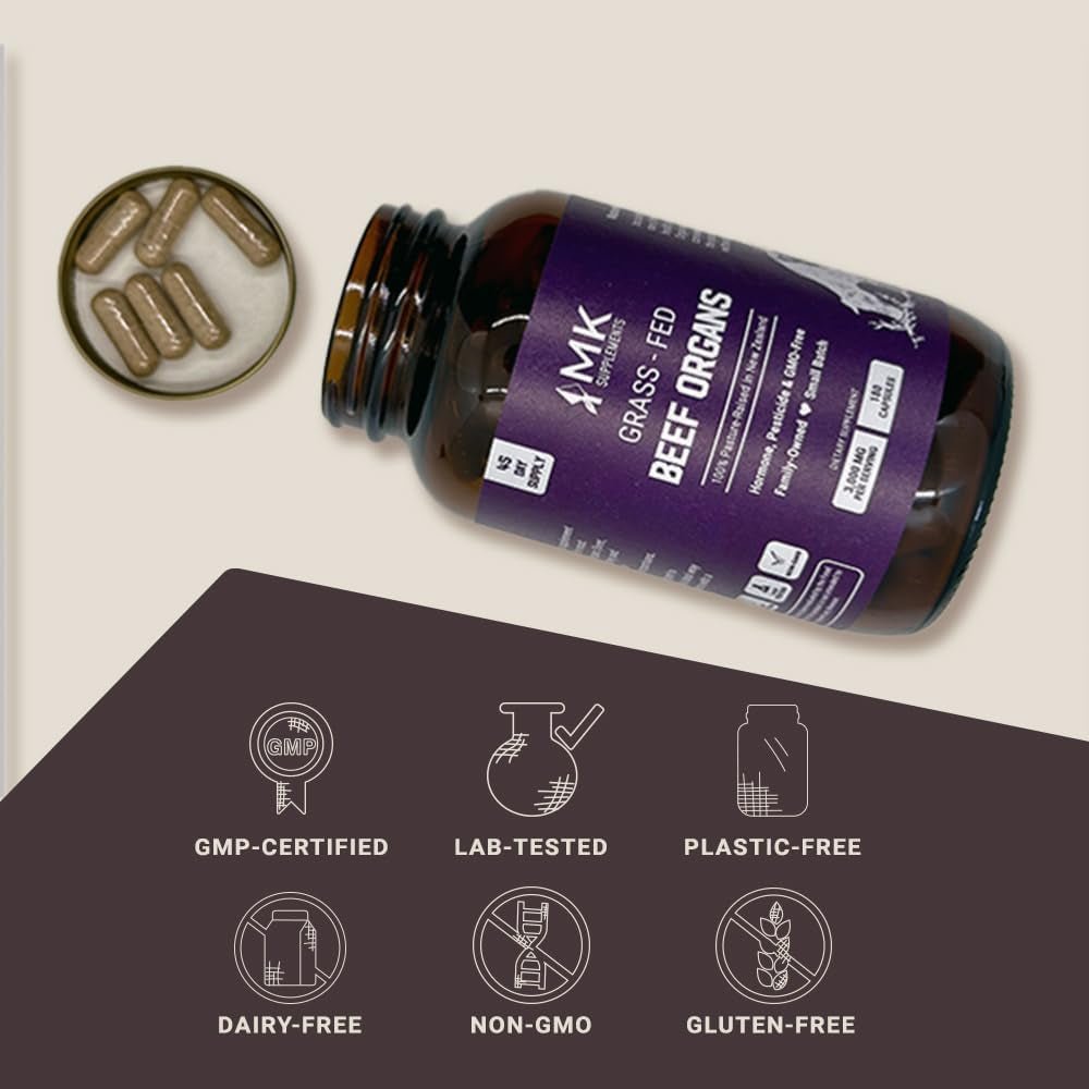 MK Supplements Grass - Fed Beef Organs – Liver, Heart, Kidney, Spleen, Pancreas (45 Servings) - Suppviv