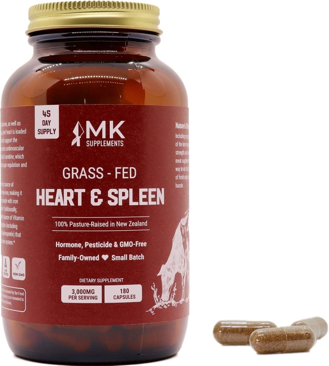 MK Supplements – Grass - Fed Heart & Spleen 3000 Mg,Immunity, Allergy Support,180 Capsules - Suppviv