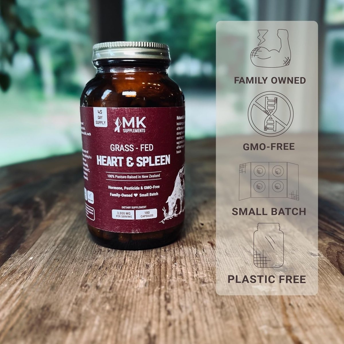 MK Supplements – Grass - Fed Heart & Spleen 3000 Mg,Immunity, Allergy Support,180 Capsules - Suppviv