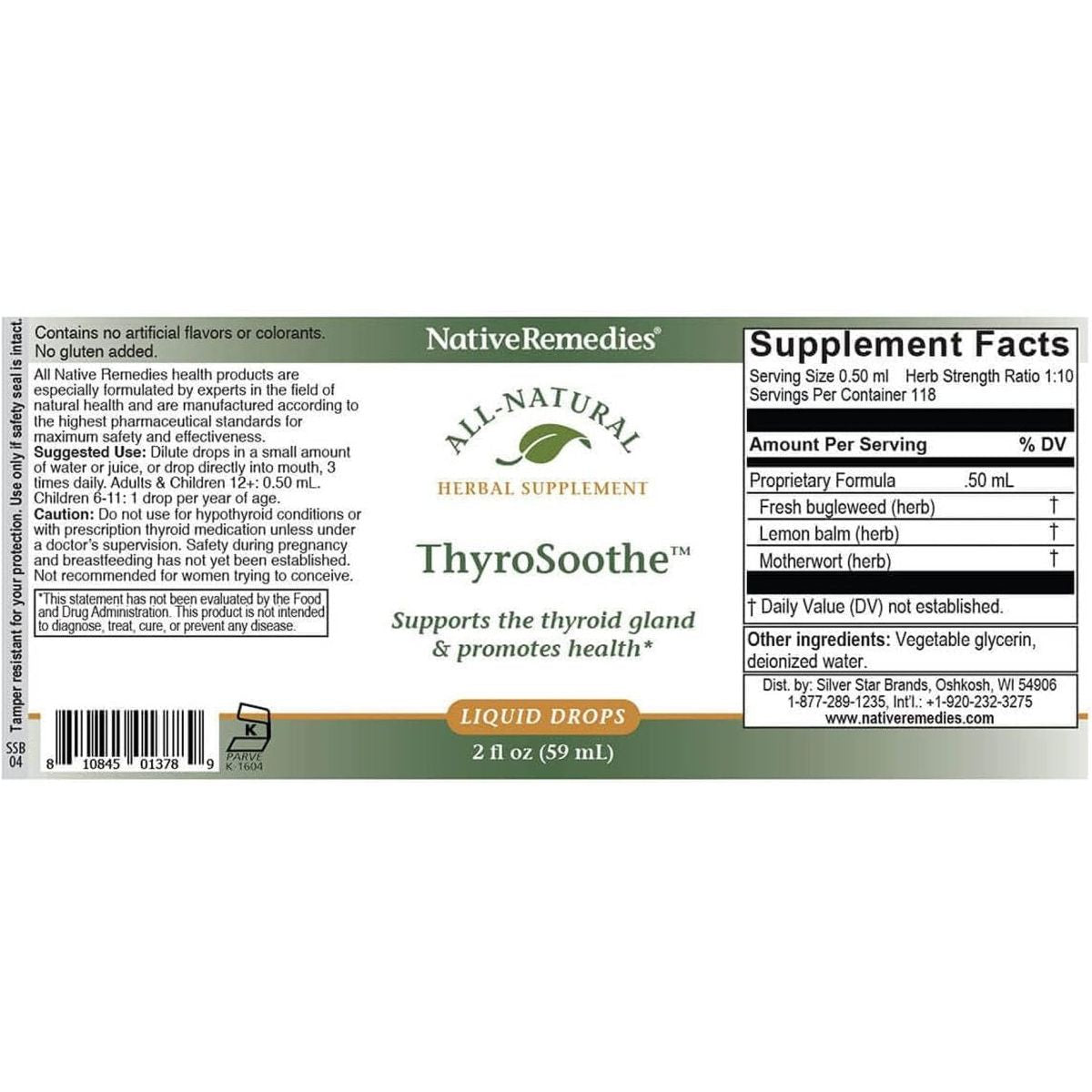 Native Remedies Thyrosoothe - All Natural Herbal Supplement Soothes the Thyroid Gland 59 Ml - Suppviv