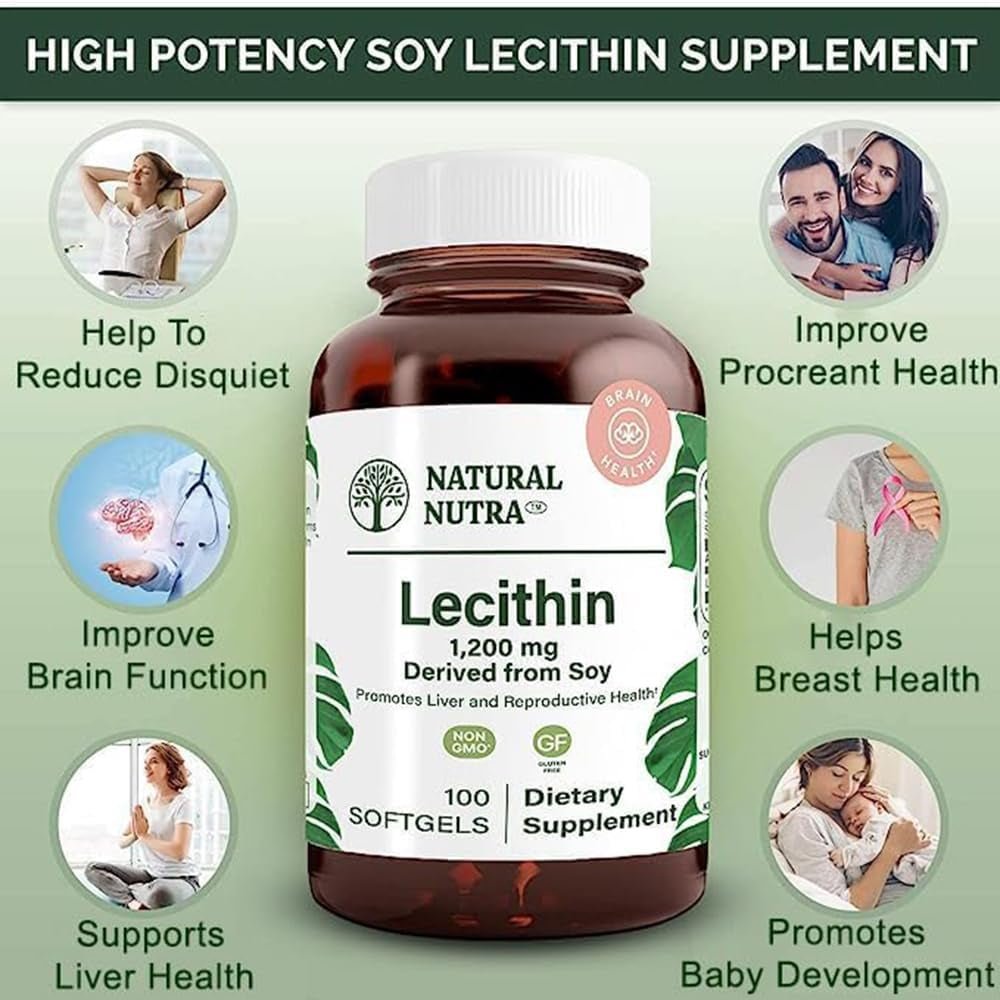 Natural Nutra Soy Lecithin 1200 Mg Dietary Supplement - Brain Function, Liver Health, Memory Boosting Supplement - 100 Softgels - Suppviv