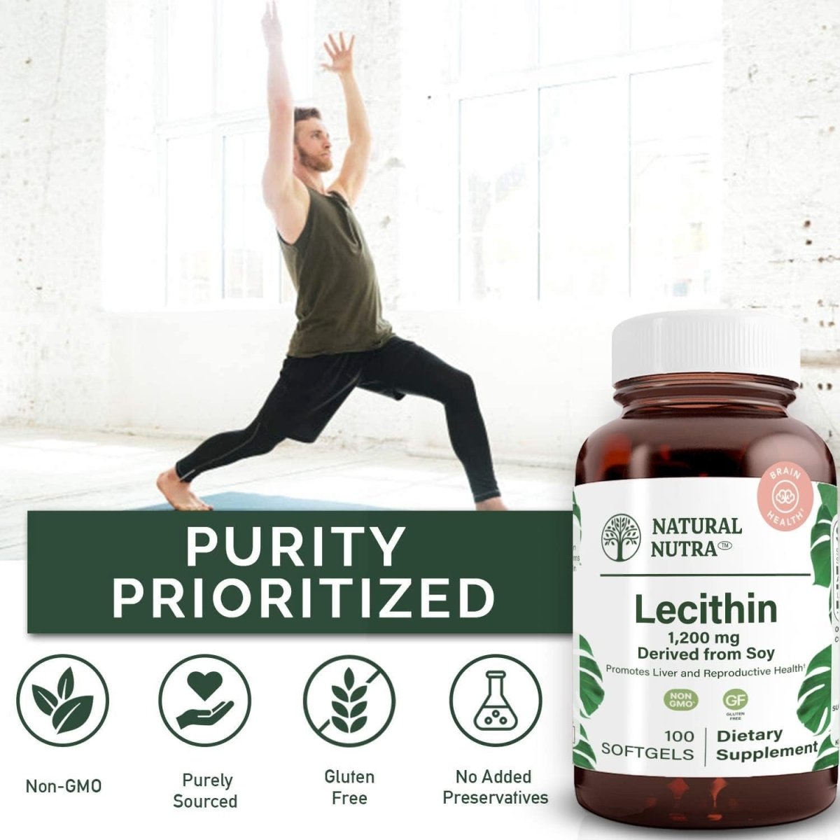 Natural Nutra Soy Lecithin 1200 Mg Dietary Supplement - Brain Function, Liver Health, Memory Boosting Supplement - 100 Softgels - Suppviv