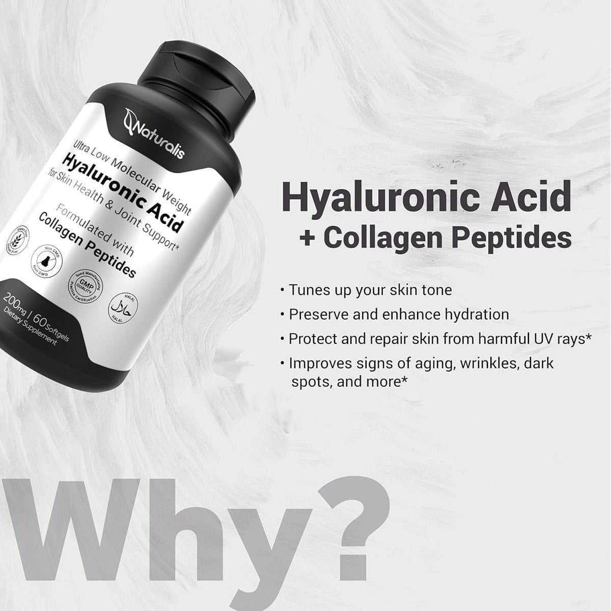 Naturalis Hyaluronic Acid 200Mg, 10X Better Absorption Ultra Low Molecular Weight | 60 Softgels - Suppviv