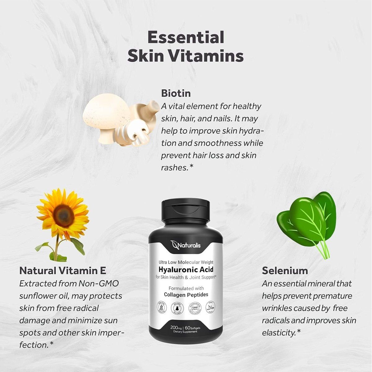 Naturalis Hyaluronic Acid 200Mg, 10X Better Absorption Ultra Low Molecular Weight | 60 Softgels - Suppviv