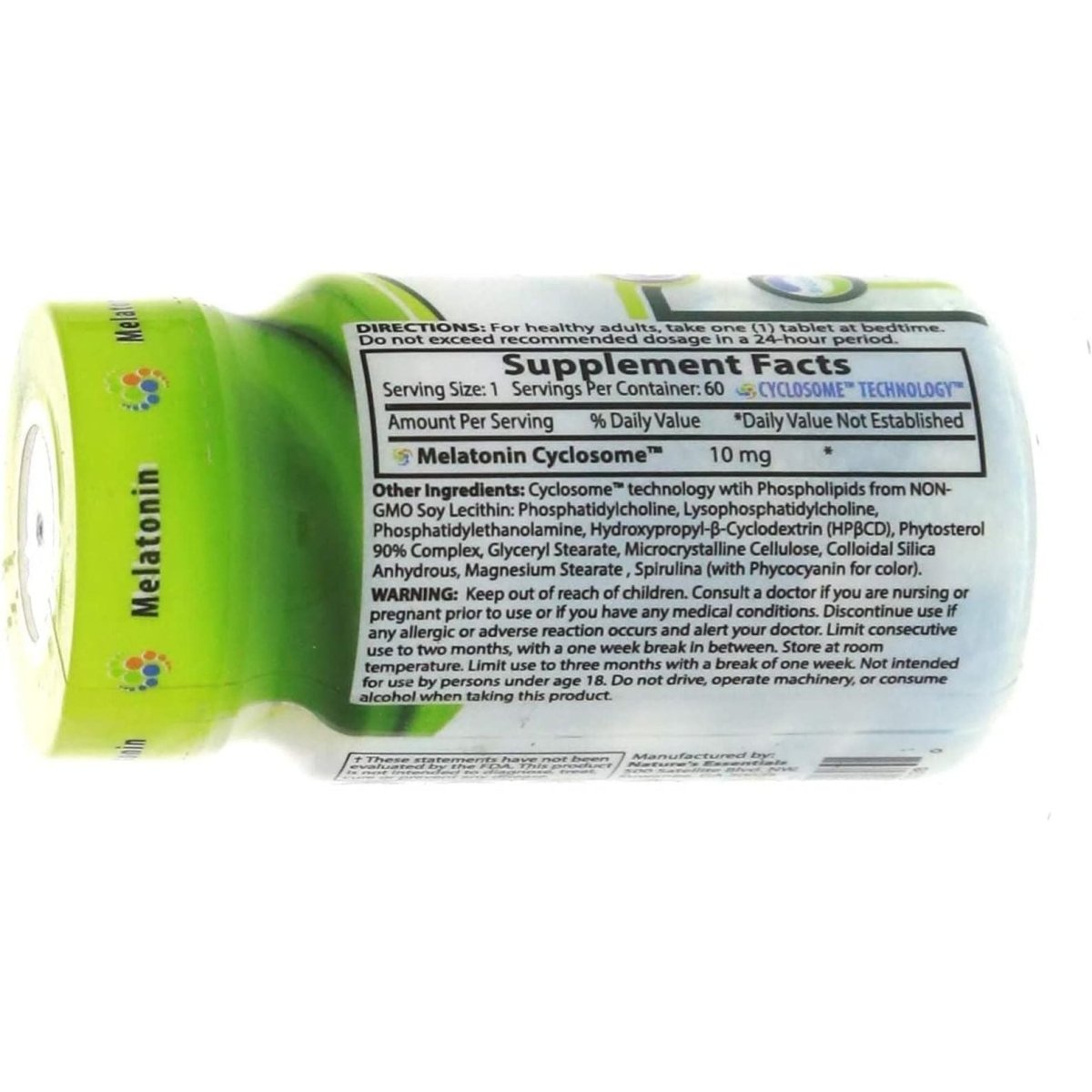 NATURE'S ESSENTIALS Melatonin 10Mg - Advanced Cyclosome Liposomal Delivery 60 Tablets - Suppviv