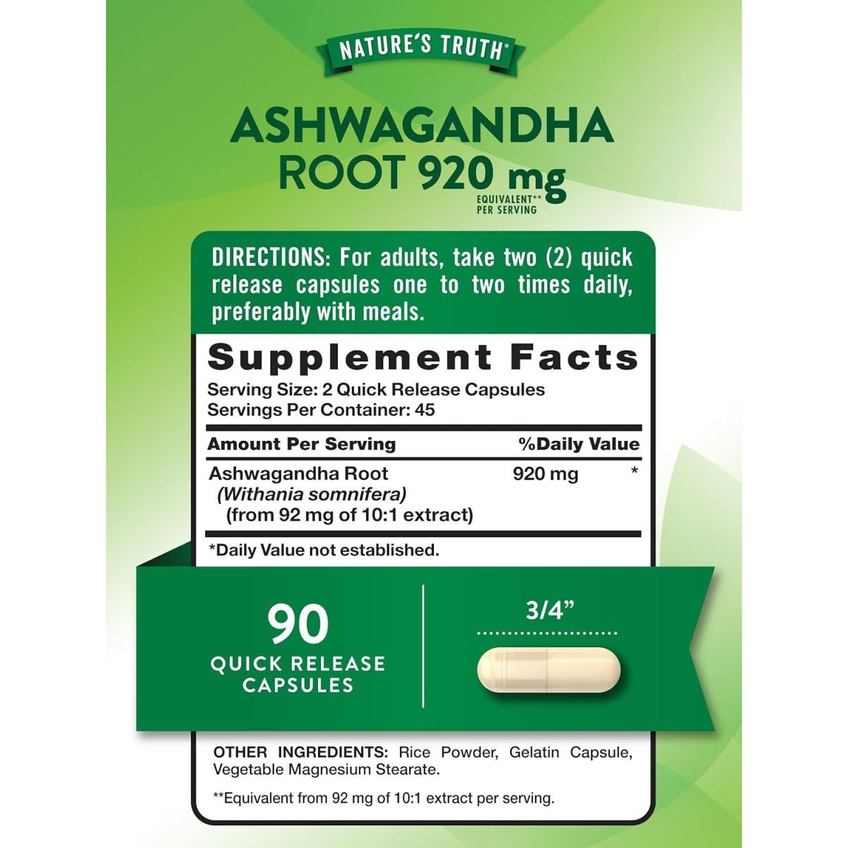 Nature'S Truth Ashwagandha Capsules | 920 Mg | 90 Count | Non - Gmo & Gluten Free Supplement - Suppviv