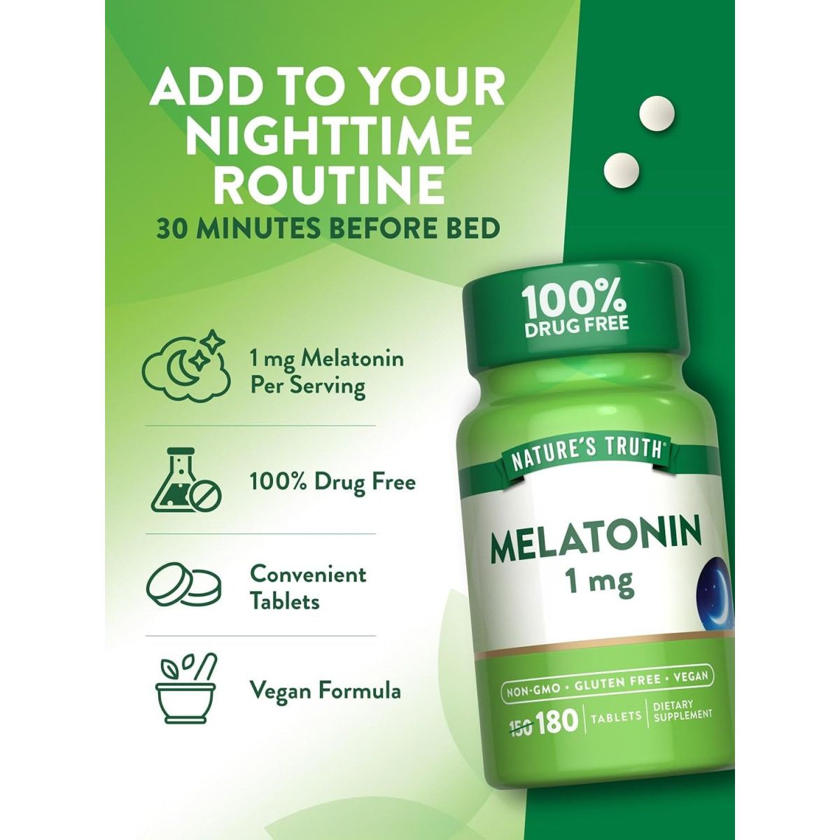 Nature'S Truth Melatonin 1 Mg | 180 Tablets - Suppviv